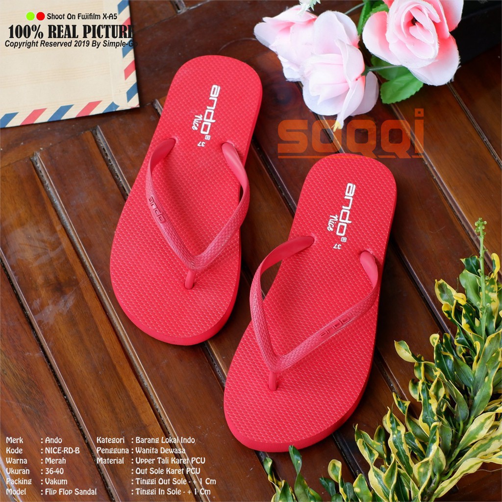 Sendal flip flop cewek dewasa jepit karet ori sandal flat japit wanita perempuan flat anti air kwalitas import Ando Nice promo murah keren cod 36-40