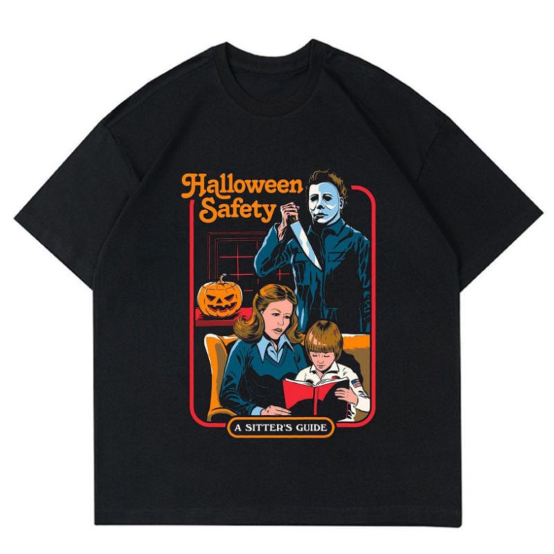 KAOS VINTAGE HALLOWEEN SAFETY | KAOS VINTAGE ANIMASI | KAOS HALLOWEEN HITAM