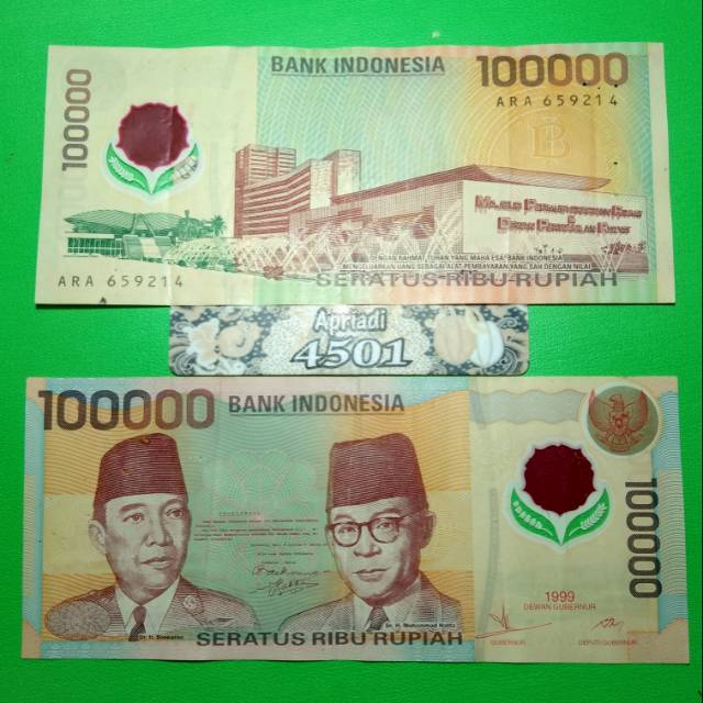 UK030 UANG KUNO ASLI 100000 RUPIAH SOEKARNO HATTA TAHUN 1999 KOLEKSI UANG KERTAS LAMA MAHAR UANG #VF
