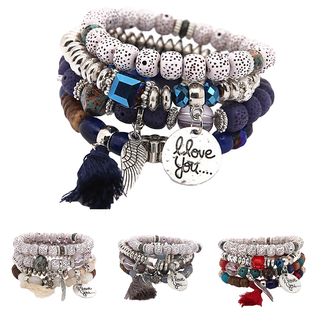 Hu Hu Hu Hu Hu Alat Bantu Pasang Kacamata♡ Gelang Manikmanik Batu Alam Multilayer Aksen Rumbai Gaya Bohemian Menarik Untuk Wanita