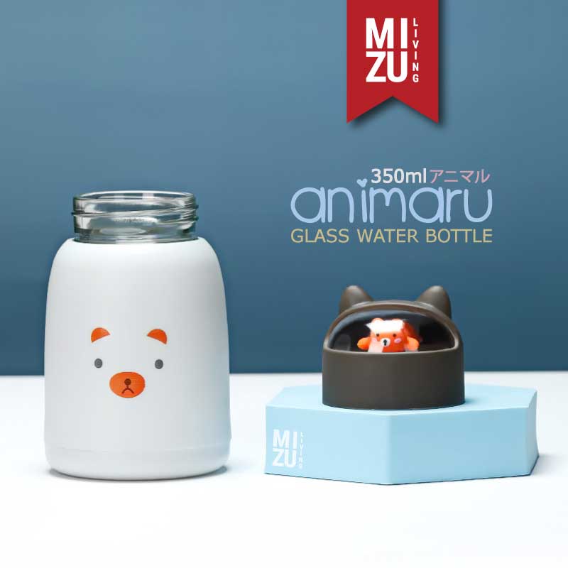 MIZU ANIMARU Glass Water Bottle Botol Air Minum Kaca BPA-Free Tumbler Kelinci Anak