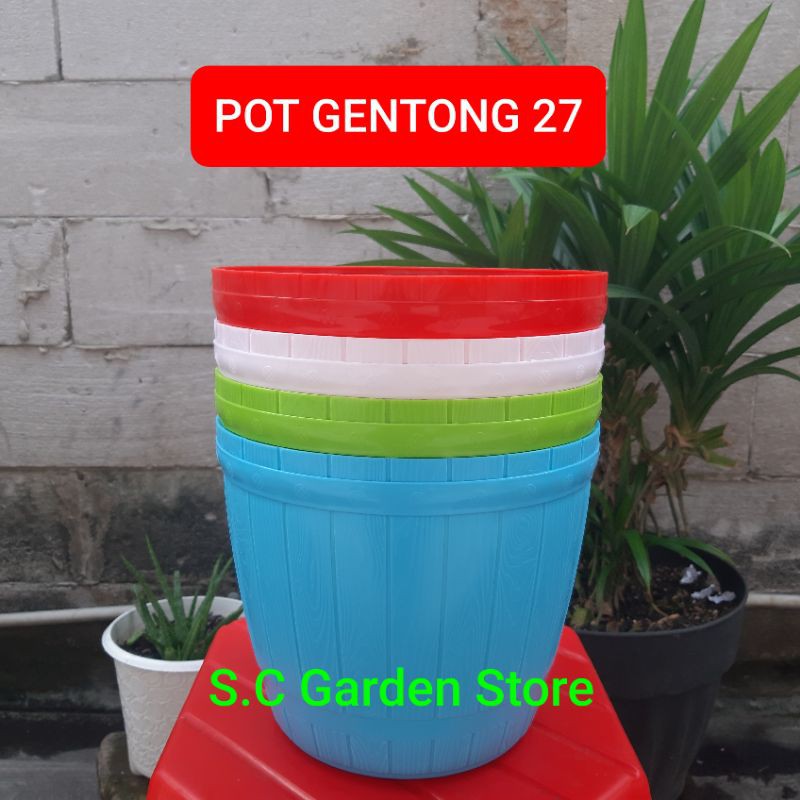 POT BUNGA GENTONG 27 WARNA WARNI | POT BUNGA LOVENIA MOTIF KAYU | POT MURAH | POT TANAMAN