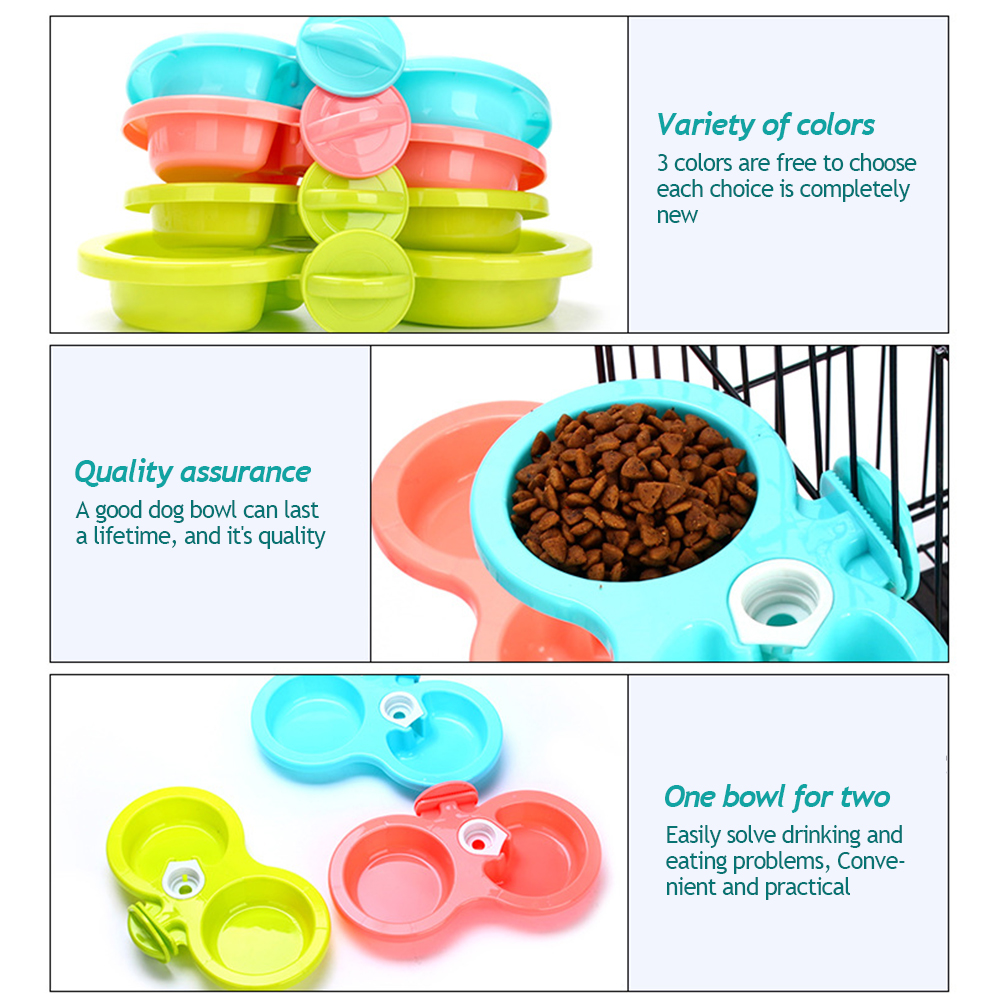 【TK】Pet Feeder Dog Anti Bite Detachable Hanging Double Bowls Puppy Food Auto Water Dispenser Dish Supplies