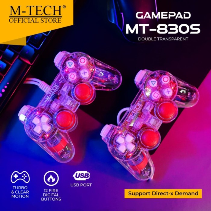 GAMEPAD USB GETAR JOYSTICK SINGLE DOUBLE STICK HITAM TRANSPARAN