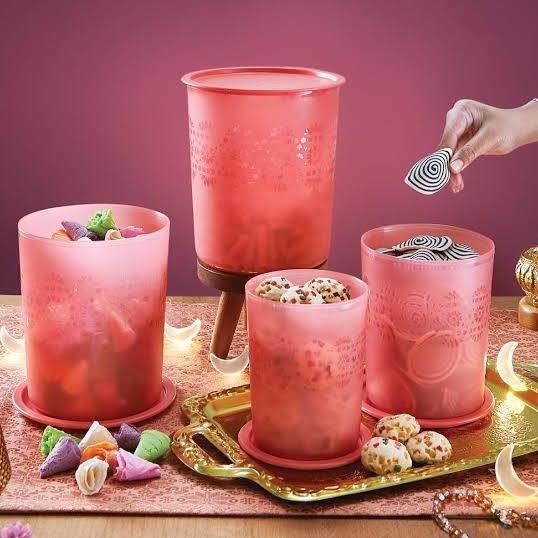 Toples Cantik Tupperware Mosaic Canister Set Tupperware (4) Peach