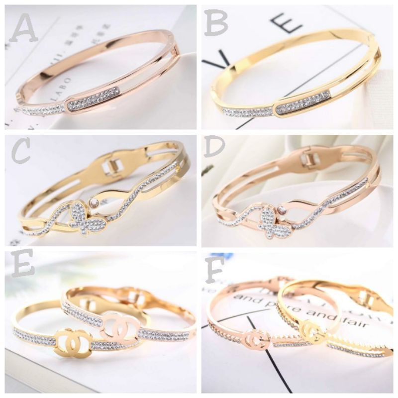 Gelang permata zircon Titanium anti karat uk 6Cm