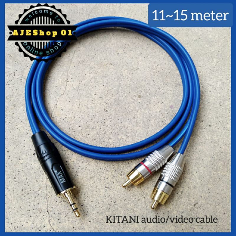 Kabel aux 2 ke 1 kabel audio mini stereo 3,5 mm to rca berkualitas panjang kabel 11 sampai 15 meter