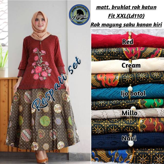 Respati set/setelan brokat rok/rok payung/blouse brokat/tunik brokat