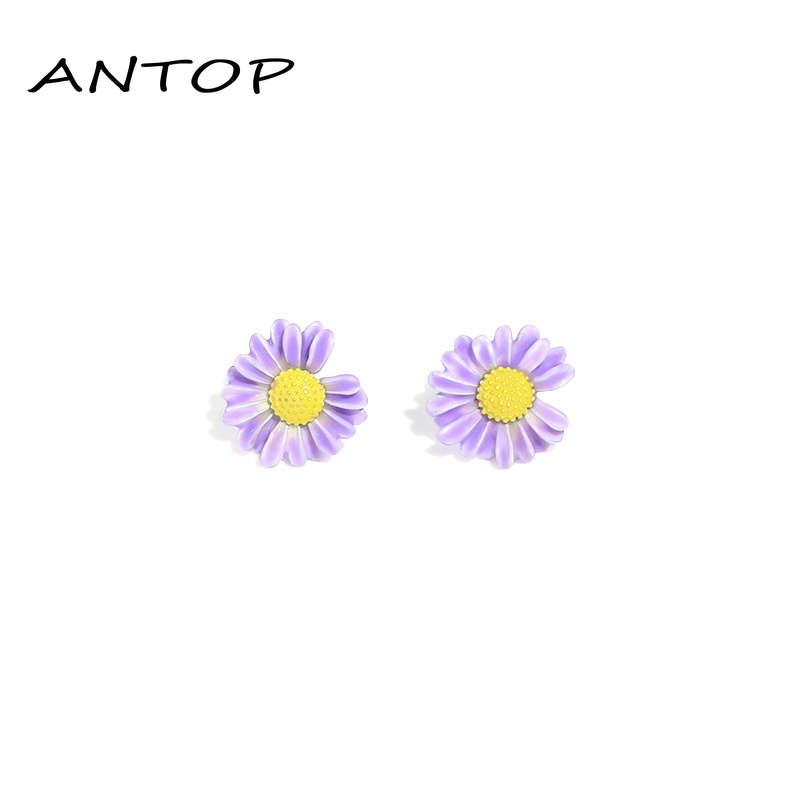 2Pcs Anting Bunga Daisy Ungu Yang Indah Hadiah Aksesoris Fashion Anak Perempuan ANTOP