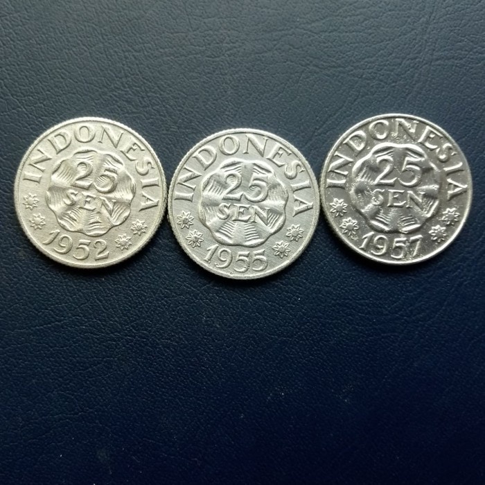 KUNO-UANG- SET TAHUN LENGKAP 25 SEN ALUMINIUM 1952 1955 1957 -UANG-KUNO.