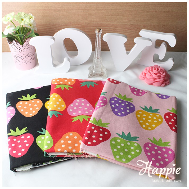 [R540] Strawberry Fabric, kain katun linen, kain kerajinan tangan, kain DIY, kain kanvas