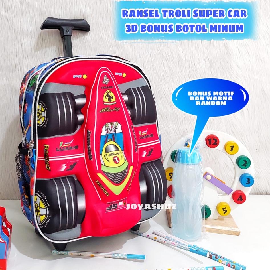 Super Luar Biasa Tas Troli Anak Laki Laki Super Car - Tas Troli 3 Dimensi - Tas Troli Sekolah Gratis Botol Minum - Ransel Anak Troli TK - Tas Troli Anak Karakter Super Car 3D - Tas Troli Gratis Botol Minum - Ransel Troli Keren - Ransel Troli Super Car - J