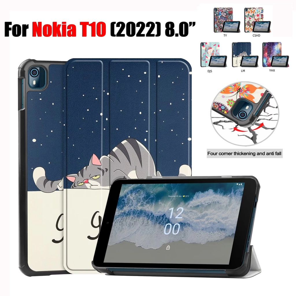 Casing Untuk Nokia T10 (2022) 8.0 &quot;T 10tablet Protection Case Fashion Pola Dicat Tiga Lipat Custer Flip Stand Kulit Cover