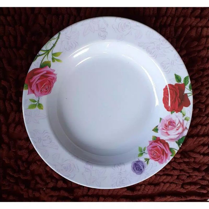 Piring Makan Melamin 9 IN Besar Putih Bunga