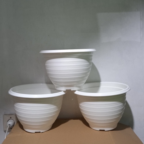 Pot Bunga dan Tanaman Plastik Putih Tawon 25 cm / Pot Kembang Lusinan Murah