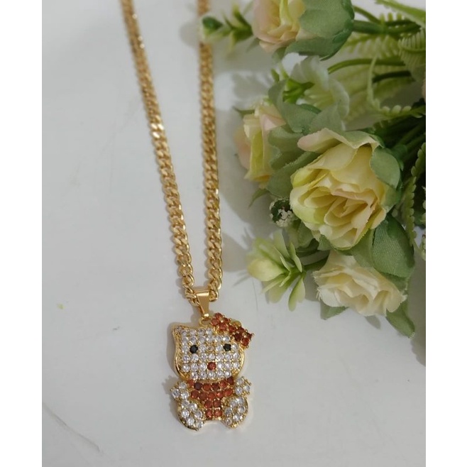 kalung xuping set liontin hello Kitty lapis emas 24 k