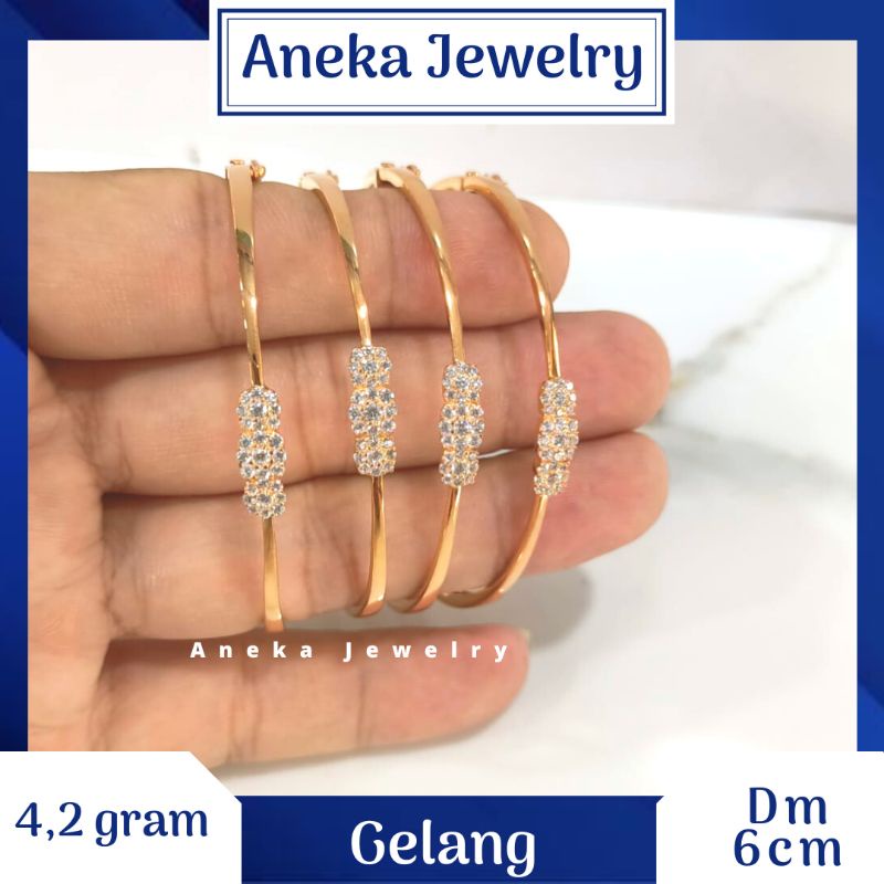 Gelang Pipa Bulat Cor Mata2, Perak 925, Lapis Emas Rosegold