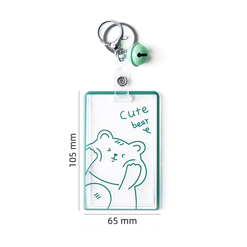 Cartoon Animal Acrylic Card Cover with Little Bell Keychain Transparent Waterproof Card Case