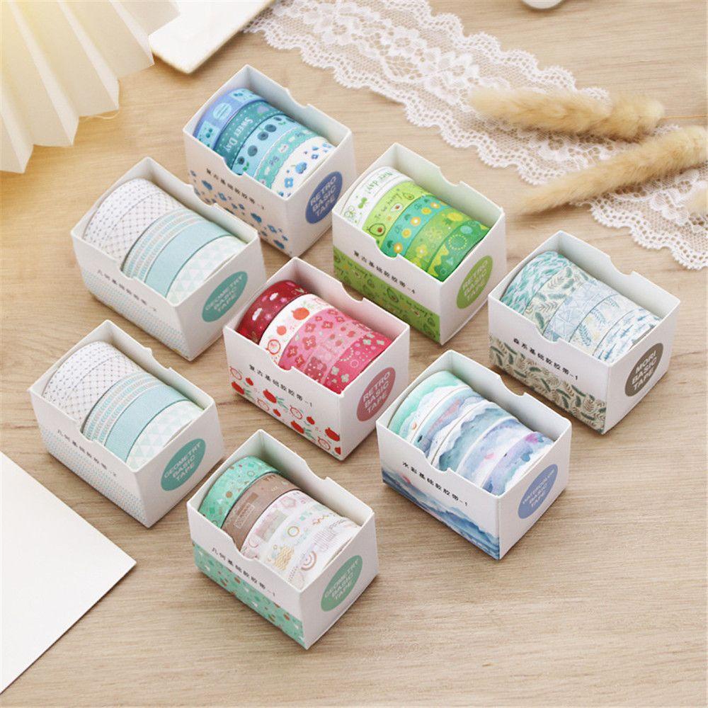 Top 5Rolls/box Washi Tape Dekoratif Alat Tulis Sekolah Scrapbooking