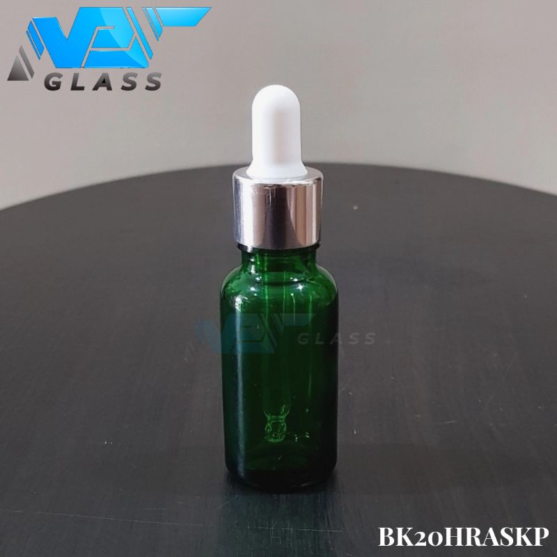 botol kaca pipet 20ml tebal hijau - ring almunium silver