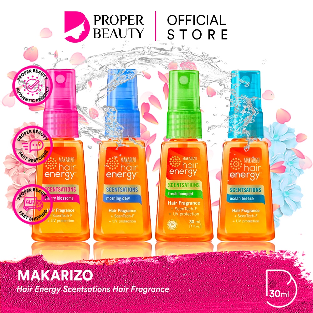 MAKARIZO Hair Energy Scentsations Hair Fragrance Indonesia / 30ml Perfume Parfume Parfum Spray Pewangi Rambut Badan / White Musk Blue Coast Morning Dew Ocean Breeze Cherry Blossom Fresh Bouquet / Fibertherapy Conditioning Shampoo Advisor Profesional 30 ml