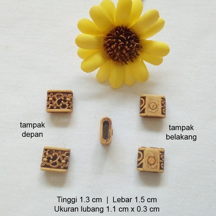 Manik TABUNG PIPIH KOTAK Manik Plastik Corak Kayu isi 50pcs - Aksesoris etnik Kalung