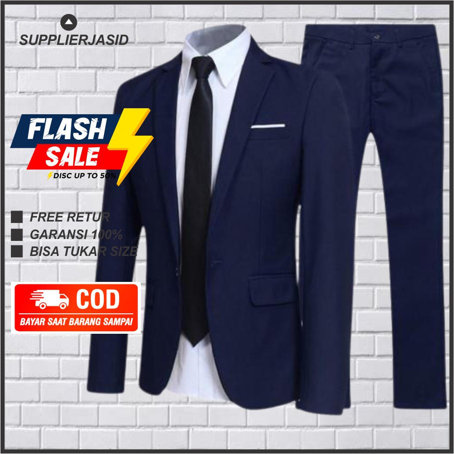 SETELAN JAS PRIA FORMAL SLIMFIT WARNA NAVY