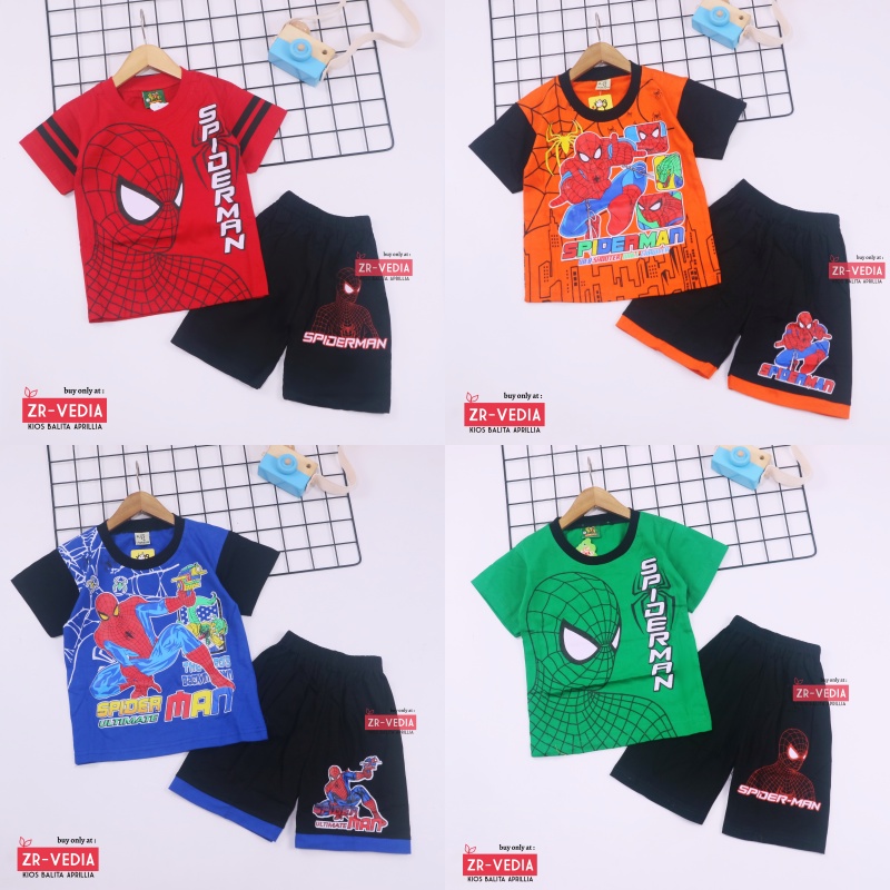 Setelan SuperHero  uk 9-10 Tahun / Kaos Karakter Anak Laki Celana Pendek Cowok Baju Main Murah