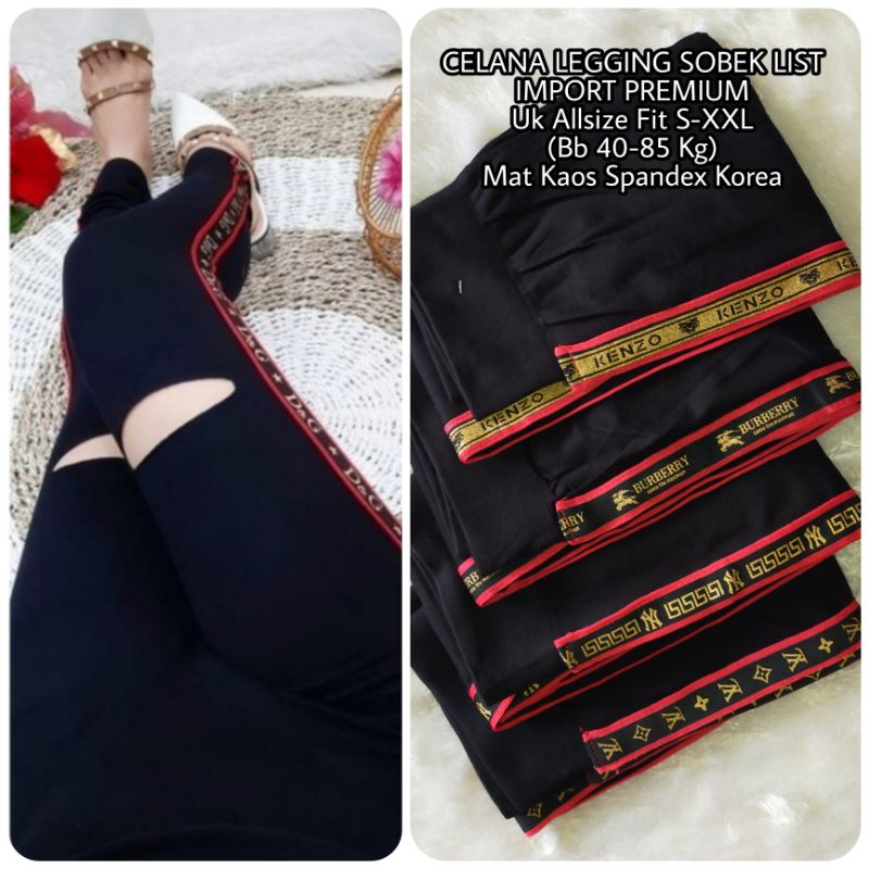 Legging List Sobek Import Premium /Legging Wanita/Cewek/Perempuan