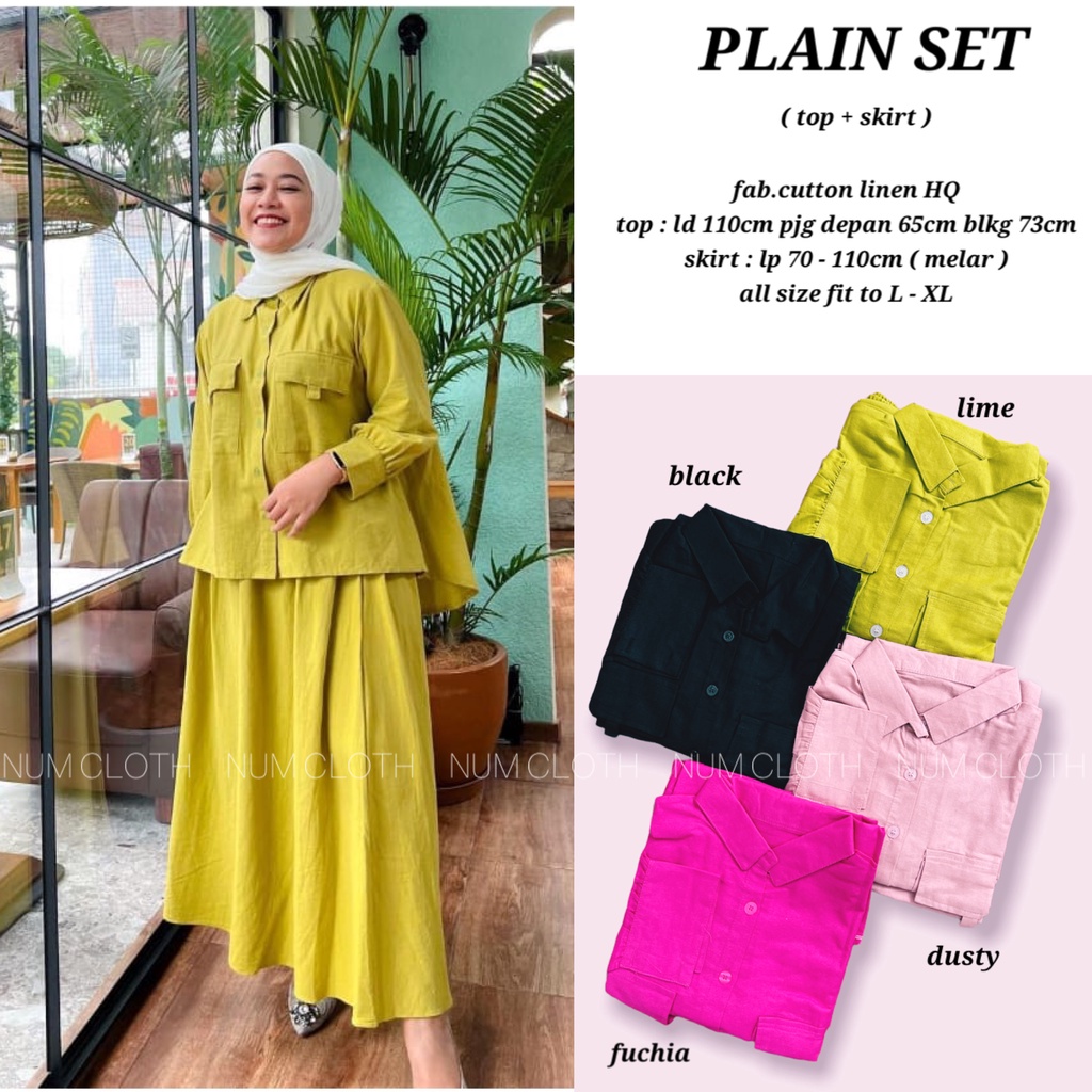 Plain set ( top + skirt ) setelan pne set