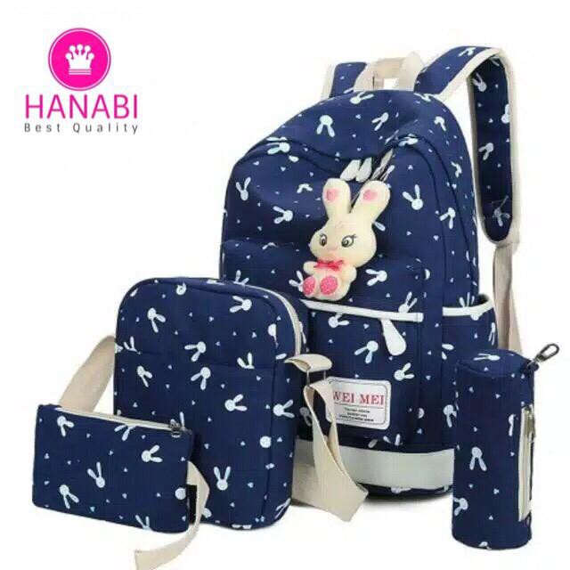 HANABI tas ransel 4in1 canvas bunny tas laptop sekolah