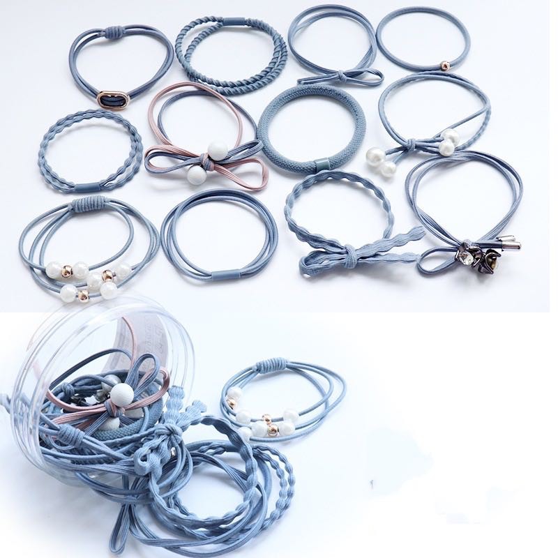 Ikat Rambut 12 in 1 Fashion Wanita / Accesories Rambut Import / Ikat Rambut Murah-AR-28 Biru Muda