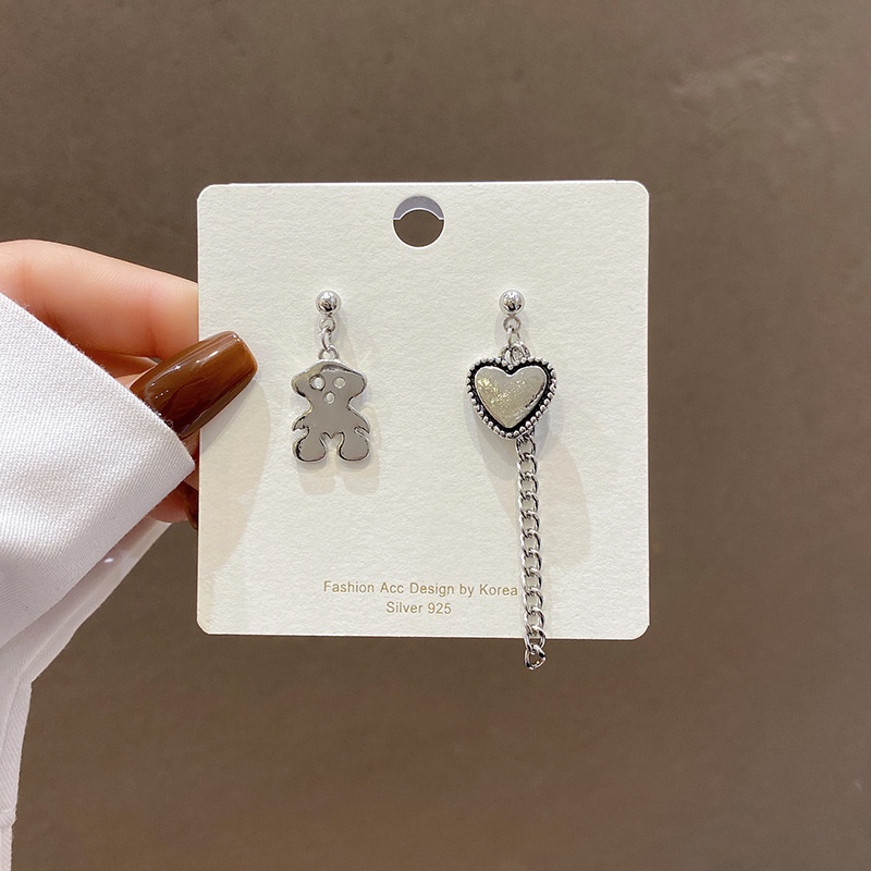 Asymmetric Love Bear Earrings Accessories Retro Simple Personality