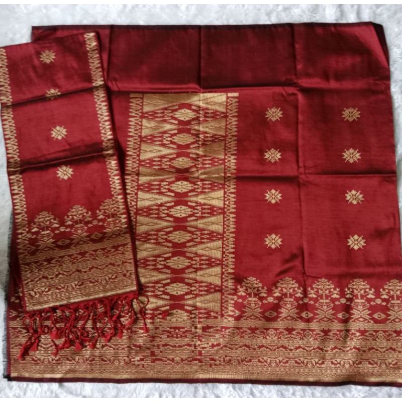songket silungkang warna merah hati gold