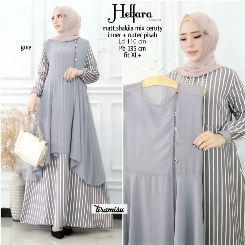 GAMIS WANITA TERBARU HELFARA SET MAXI BO Bahan SYAKILA MIX CERUTY DAPAT GAMIS + OUTHER TERPISAH GAMIS SET OUTHER TERBARU 2023 KEKINIAN DRESS WANITA FASHION MUSLIM KEKINIAN