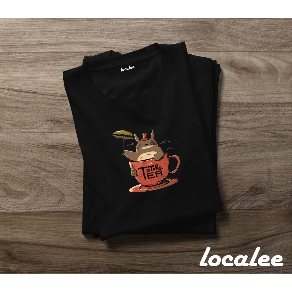 TOTORO TEA BLACK TSHIRT-KAOS TOTORO - GHIBLI TOTORO BLACK TSHIRT