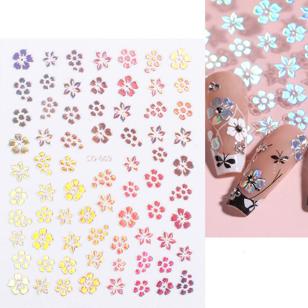 Agustina Bunga Stiker Kuku Fashion Sparkly Manicure Musim Semi Musim Panas Aksesoris Kuku Hologram Kuku Decals