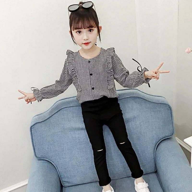 Blus anak perempuan// blus gamsi //bahan katun //motif kotak-kotak//untuk usia 2-13 tahun