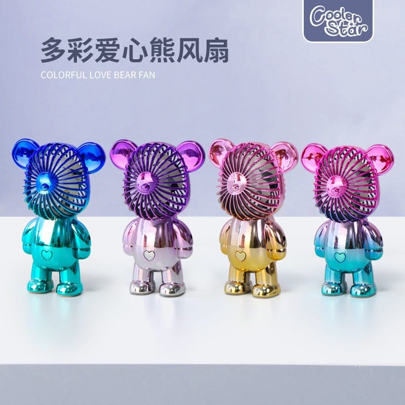 Kipas Angin Bear Mini Portable beruang Imut Lucu USB Charge Fan 3-Speed kipas mini genggam