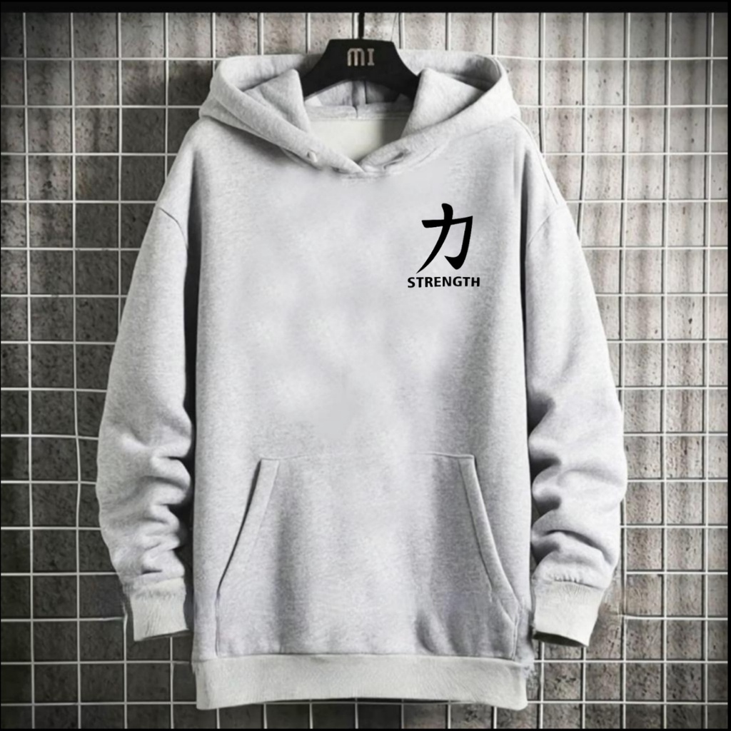 PAKAIAN PRIA / SWEATER HOODIE TULISAN CINA JEPANG STRENGTH / HOODIE MURAH / HOODIE PRIA DAN WANITA / UNISEX TERLARIS