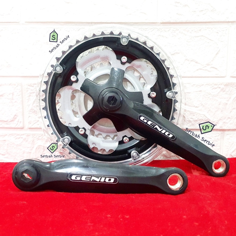 GEAR GIR CRANK DEPAN TENGAH SEPEDA MULTI SPEED 3 SUSUN BB KOTAK 3SP MTB HITAM ABU ALUMUNIUM BESI GEN