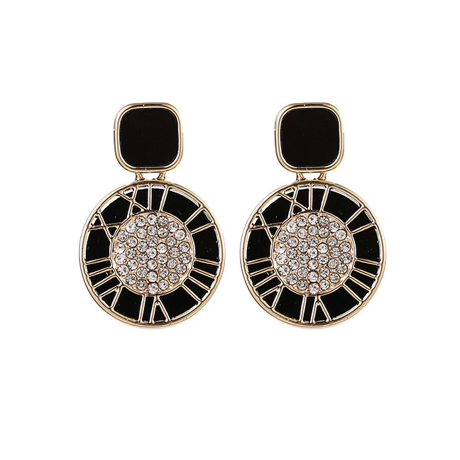 LRC Anting Tusuk Fashion Round Black Roman Numeral Diamond Drop Oil Geometric Round Earrings K34425