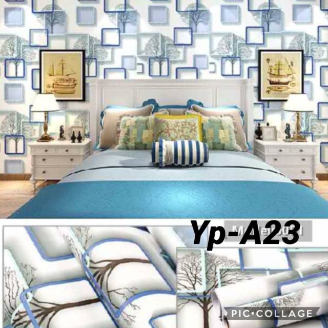STICKER WALLPAPER 3D BATA BIRU DEKOR KAMAR DINDING