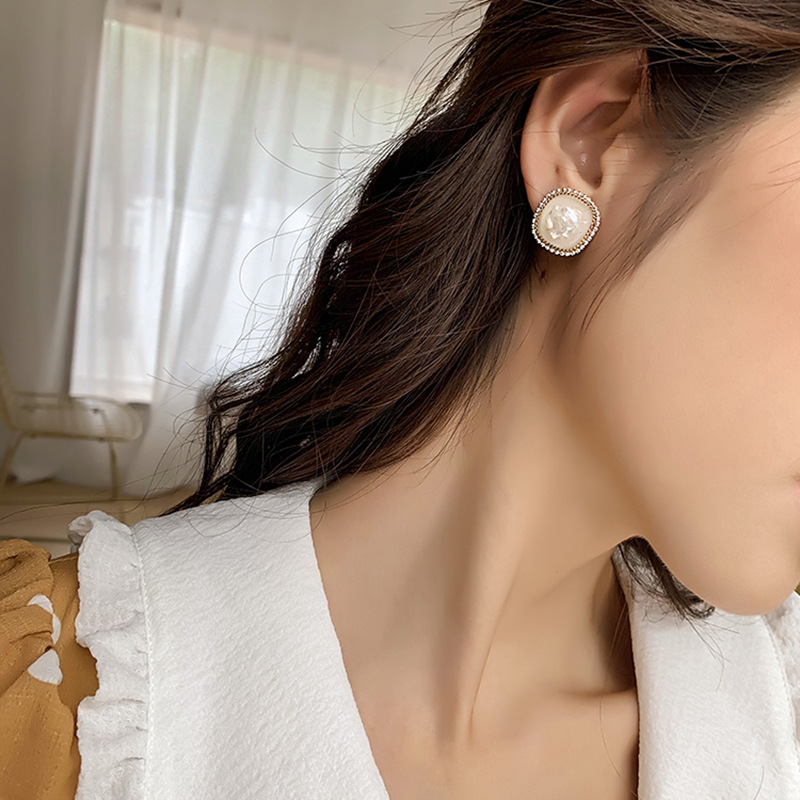 Anting 925 Silver Needle Bentuk Persegi Aksen Mutiara Untuk Aksesoris Pernikahan