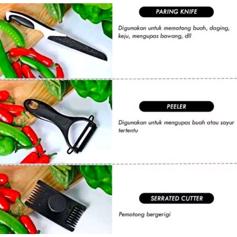 SET PISAU DAPUR HITAM KERAMIK MEWAH ISI 5 PCS MURAH