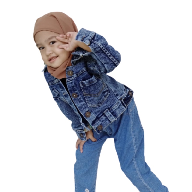 JAKET JEANS ANAK UNISEX UMUR 2- 12 TAHUN  DENIM SANDWASH TERBARU KEKINIAN