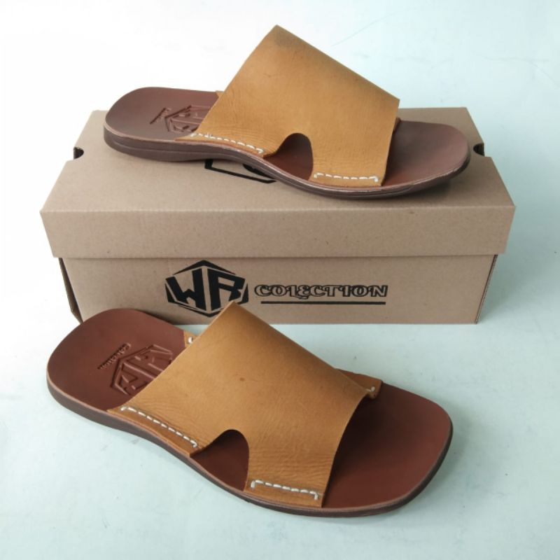 Sandal slop pria kulit asli santai