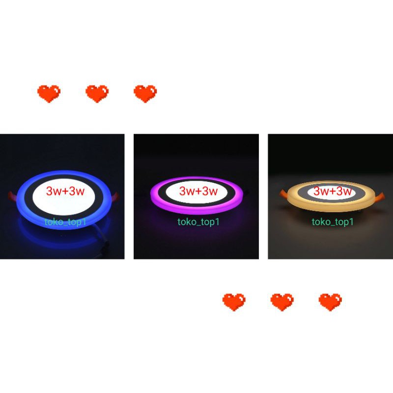 panel led 2warna 3w+3w . putih+ biru/putih+kuning/putih+pink/down light/inbow