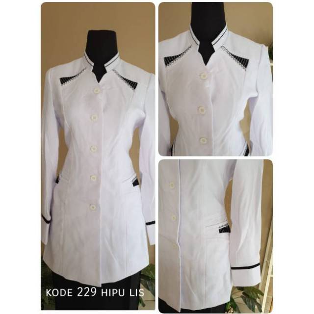 ATASAN/SET BAJU BLAZER PUTIH HIPU LIS HITAM DINAS WANITA ...