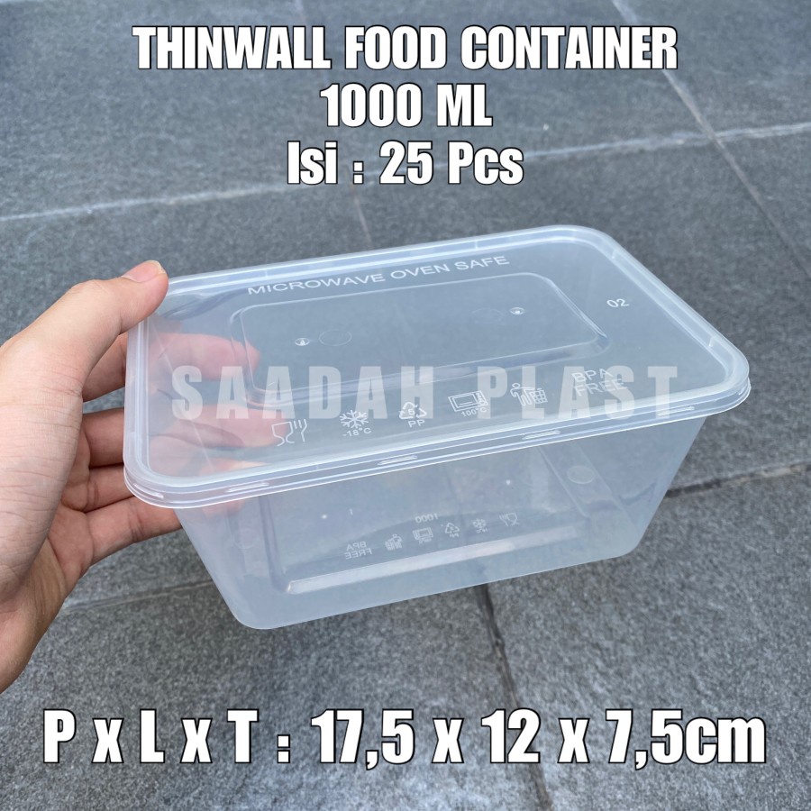 Thinwall 1000ml 25pcs persegi panjang kotak makan food container microwave tahan panas 1000 ml